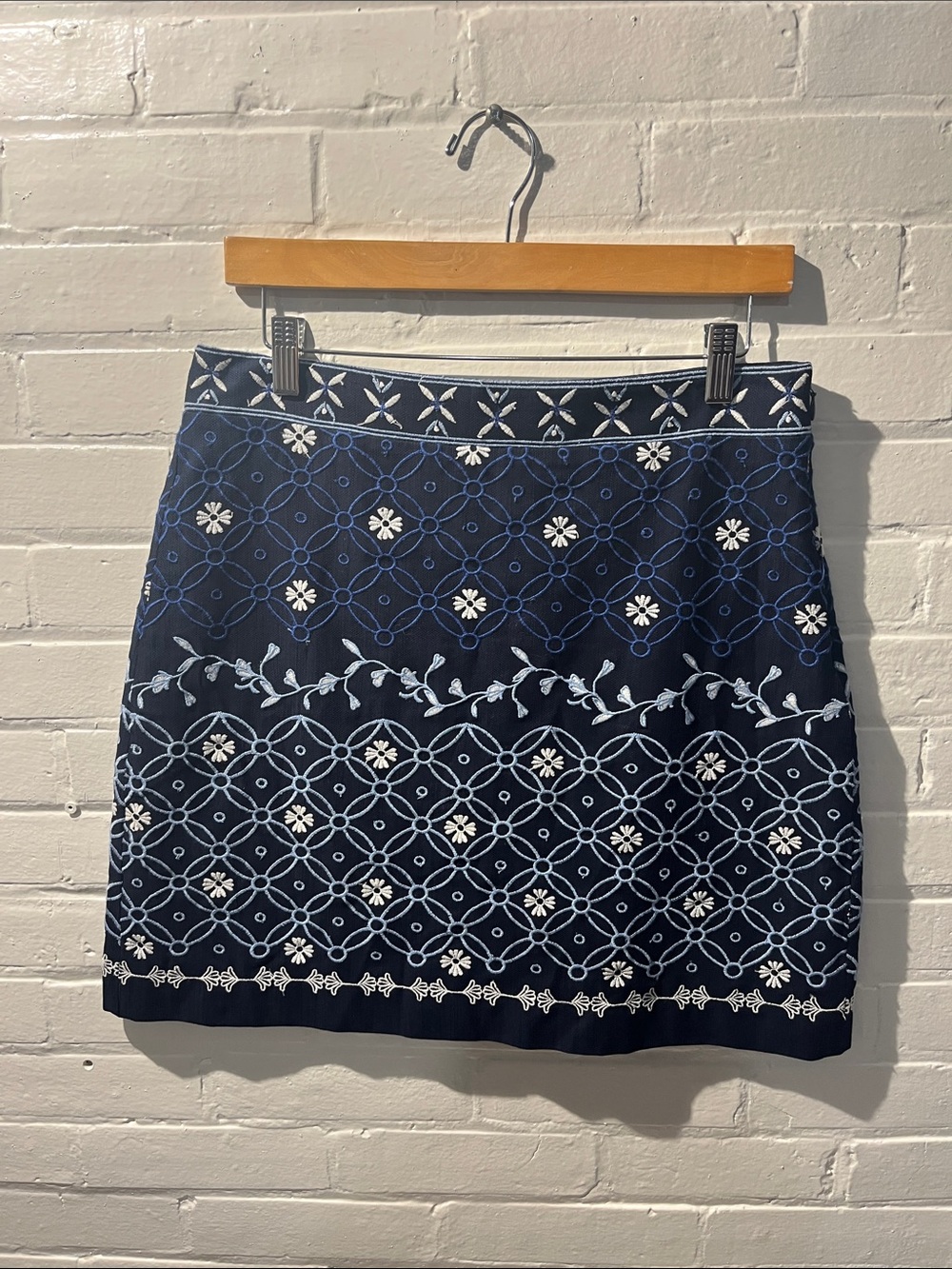 LOFT Navy Blue Embroidered Mini Skirt